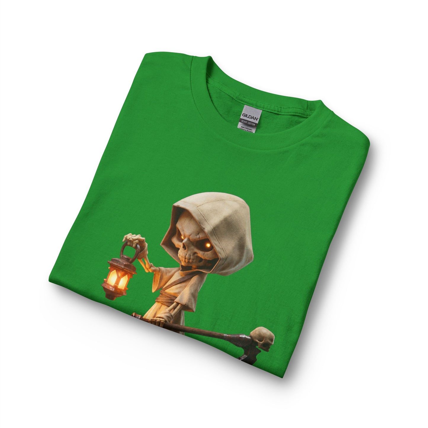 Lantern-Bearing Skeletal Guardian Unisex Long Sleeve T-Shirt – Warm Glow Against Black Canvas