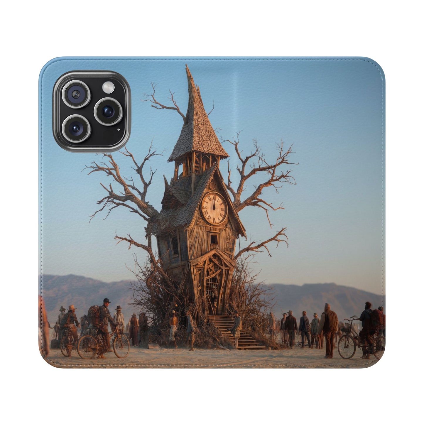 Clocktower Wanderers Flip Cases – Dusty Desert Sentinel Scene