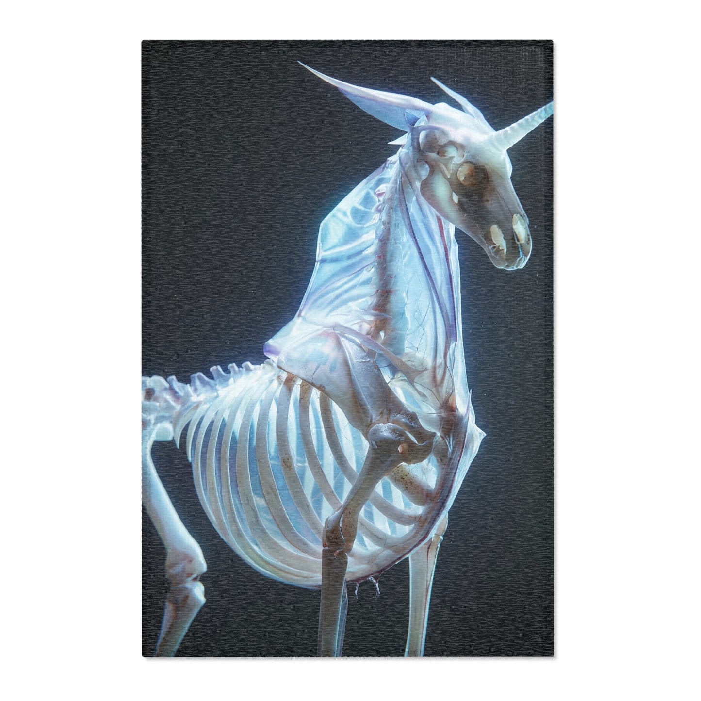Celestial Unicorn Skeleton Rug – Luminescent Bone Dreamscape