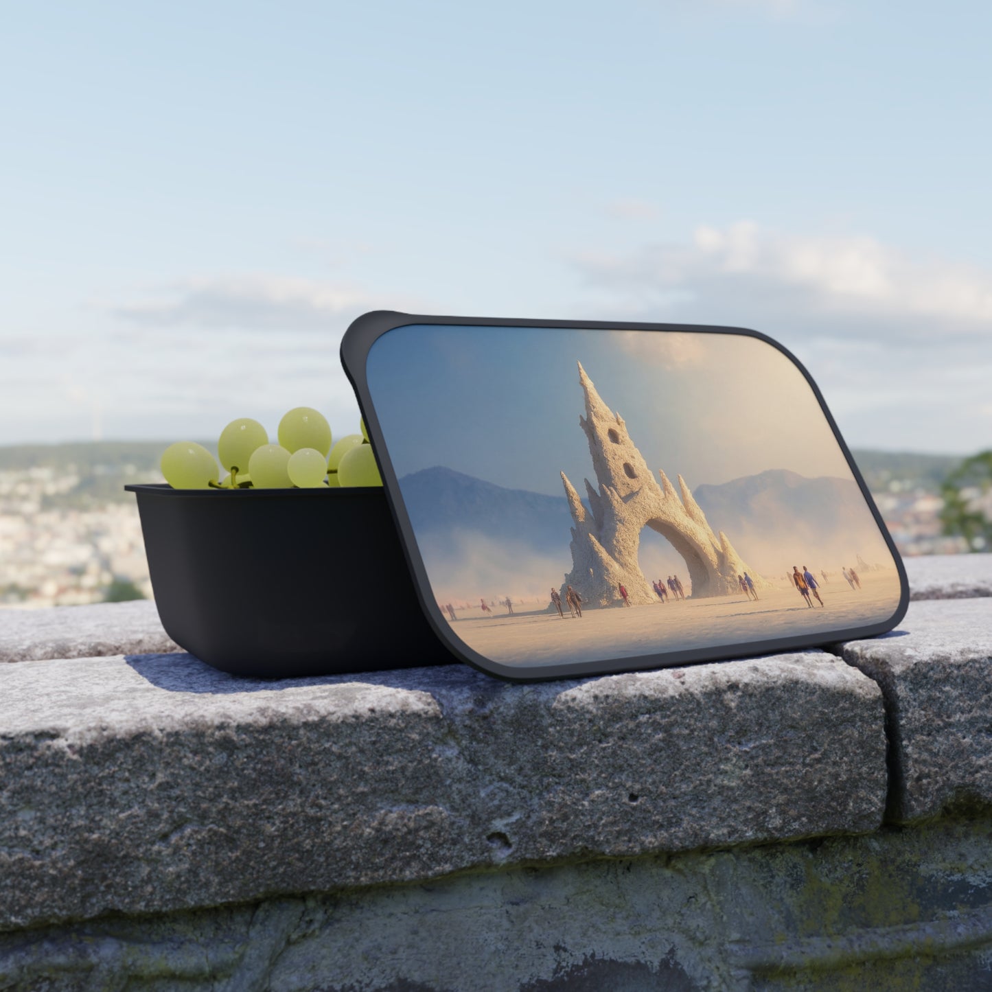 Desert Cathedral PLA Bento Box with Band and Utensils – Sunlit Sandscape Sanctuary