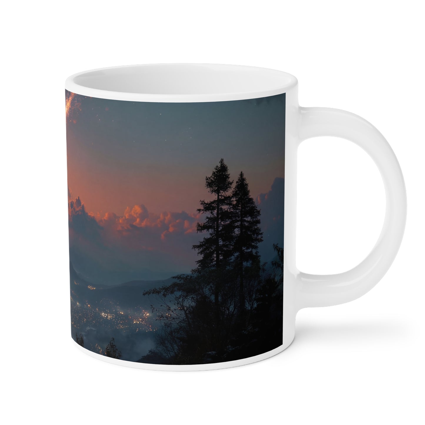 Celestial Fireball Ceramic Mugs (11oz\15oz\20oz) – Skyfall Over Mountain Twilight