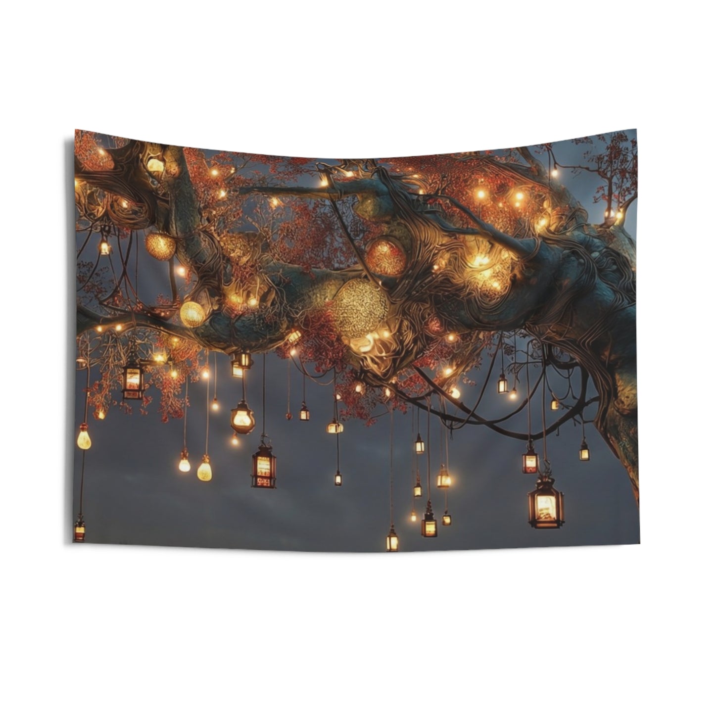 Lantern Tree Wall Tapestry – Desert Nightscape with Glowing Lights