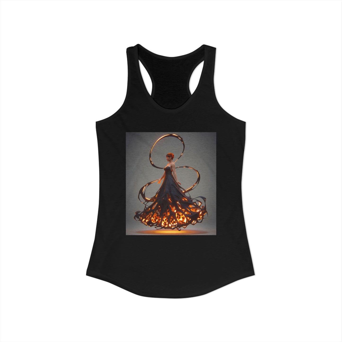 Ember Spiral Women's Ideal Racerback Tank – Glowing Filigree Silhouette