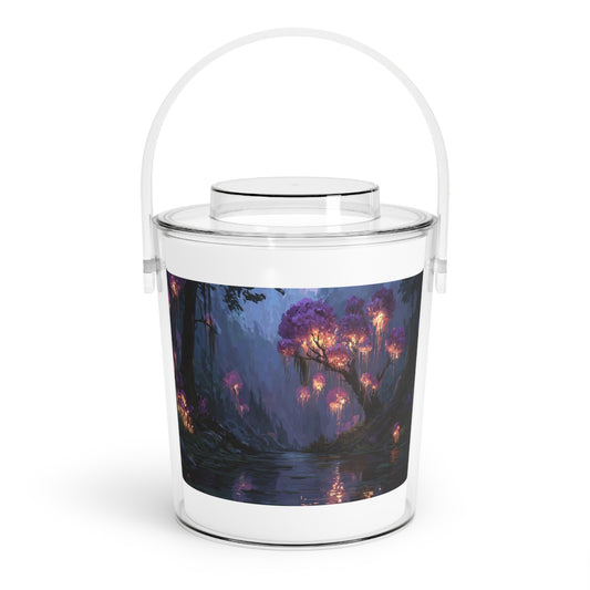Bioluminescent Grove Ice Bucket with Tongs – Twilight River of Living Light