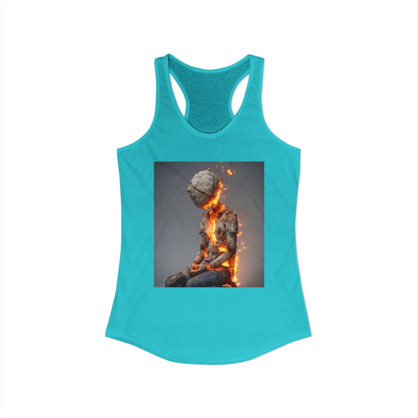 Paper Doll Burning from Within Tank – Ashen Figure with Internal Fire Graphic