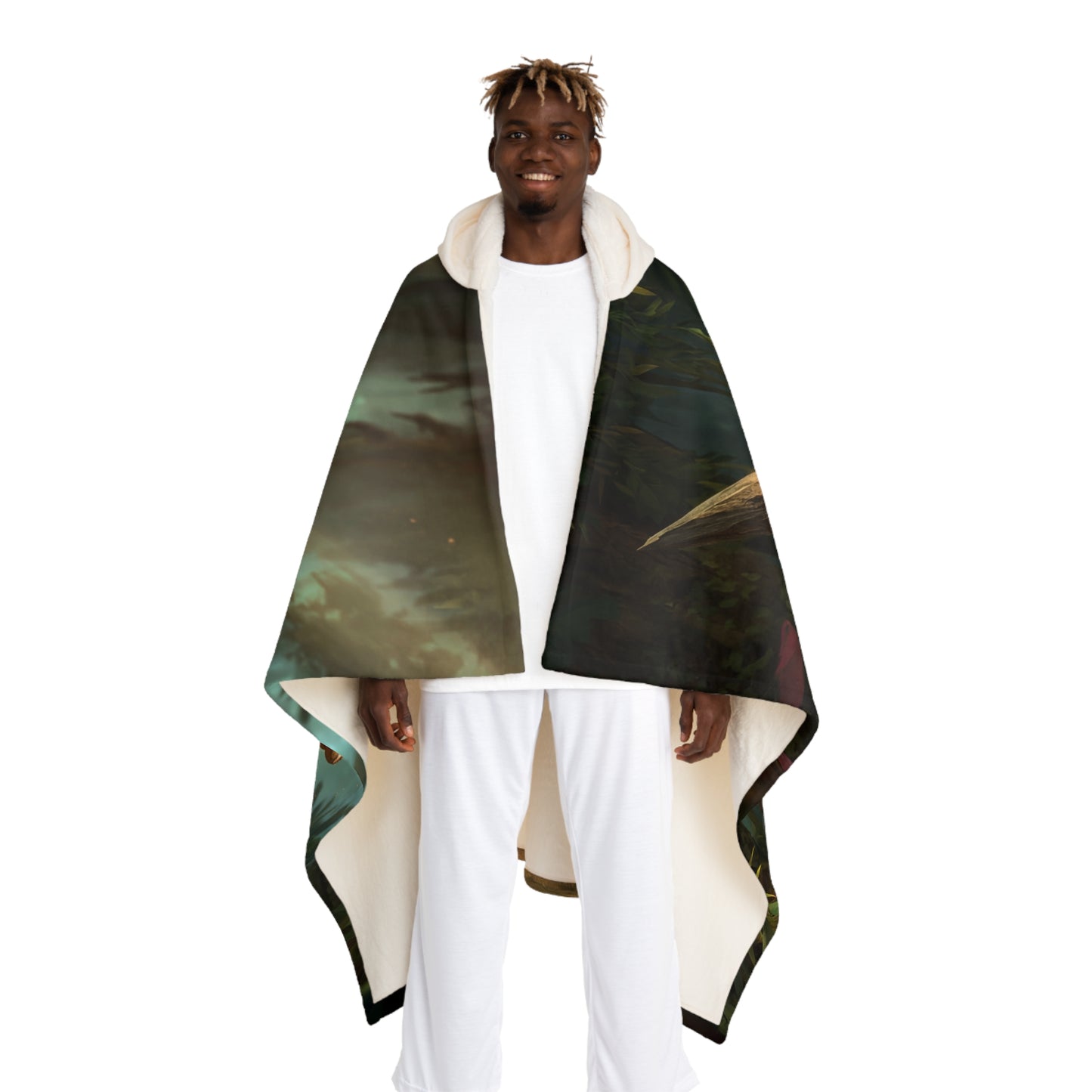 Moss-Clad Mushroom Sentinel Sherpa Fleece Blanket – Amber Grove Guardian