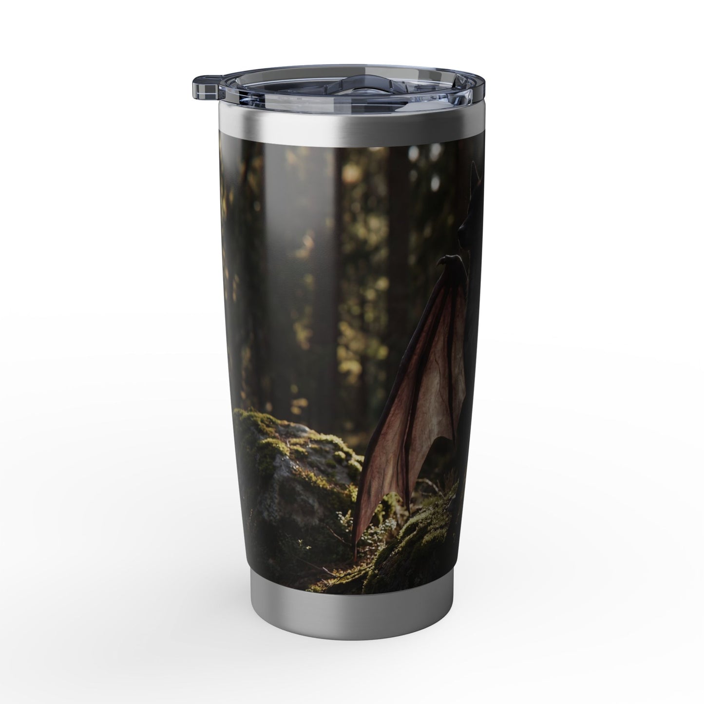 Dragon Wolf in Sunlit Grove Vagabond 20oz Tumbler – Guardian of the Mossy Peaks