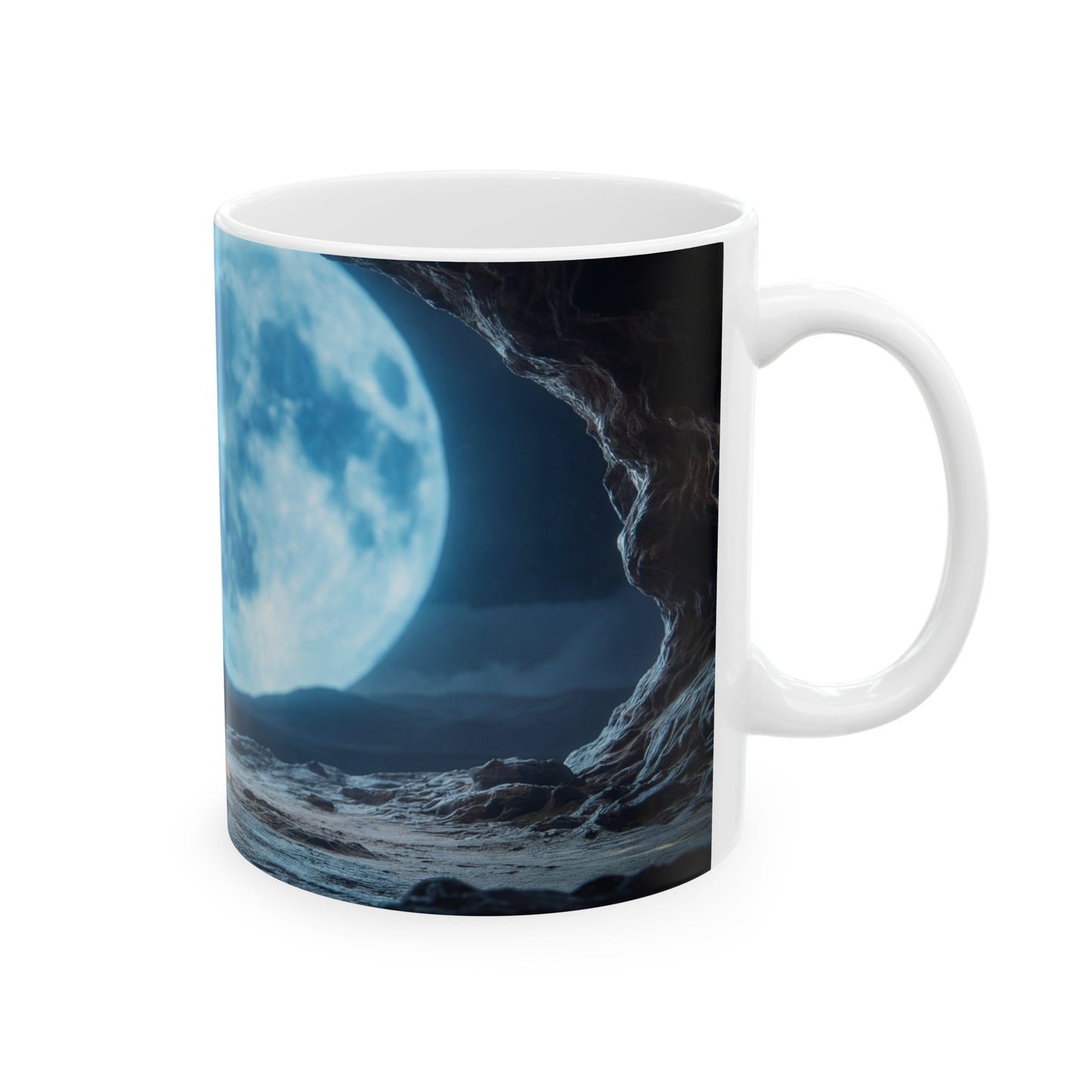 Moonlit Monk Meditation Mug – Tranquil Cave Reflections