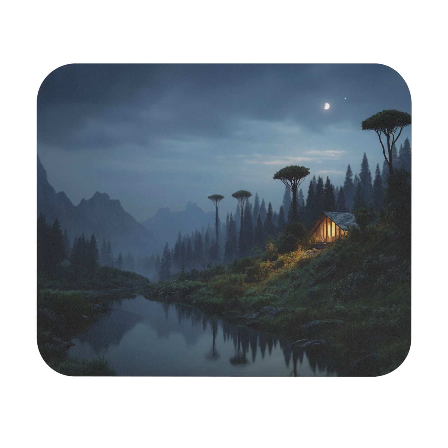 Mountain Lodge Mouse Pad (Rectangle) – Moonlit Haven by the River