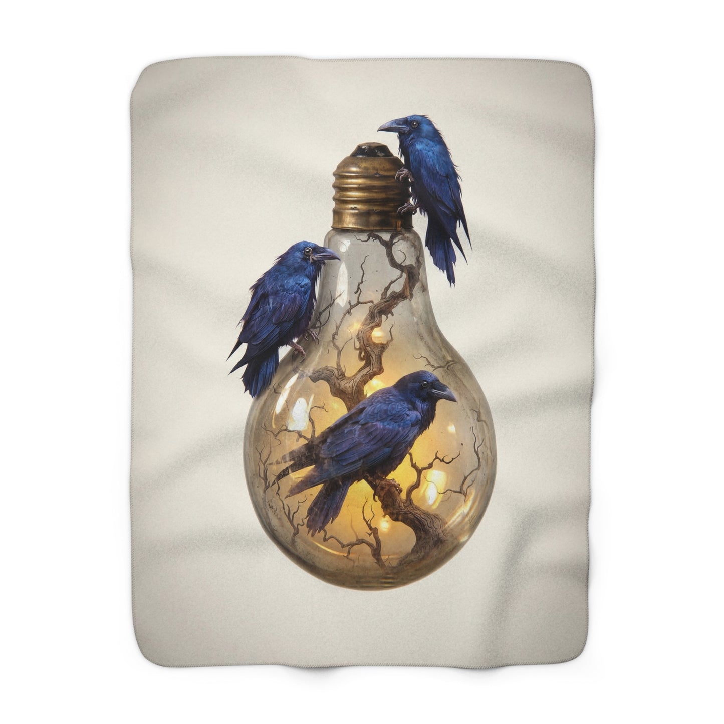 Ravens in the Lightbulb Sherpa Fleece Blanket – Midnight Intelligence Dreamscape