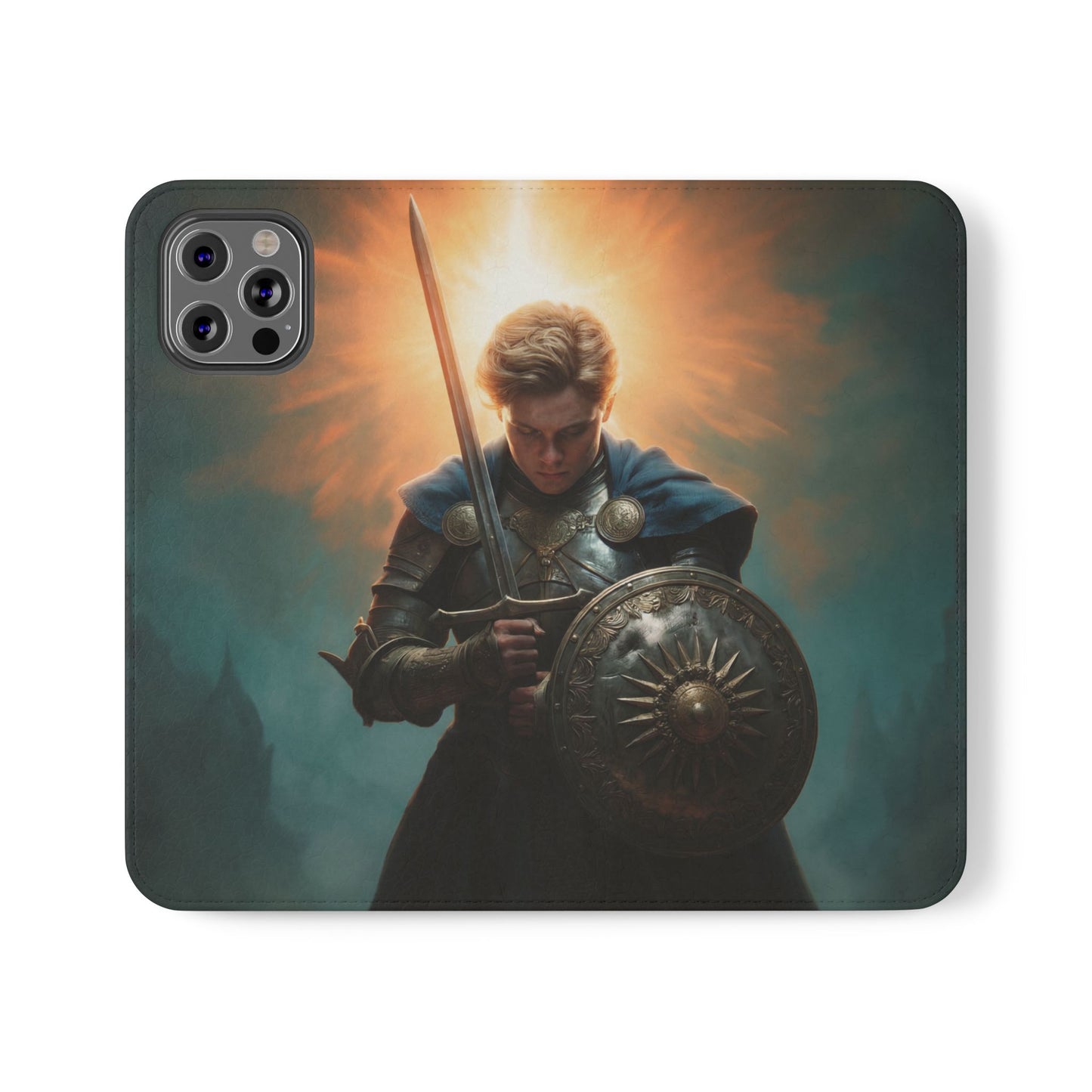 Dawn-Forged Knight Flip Cases – Radiant Armor Against Misty Skies