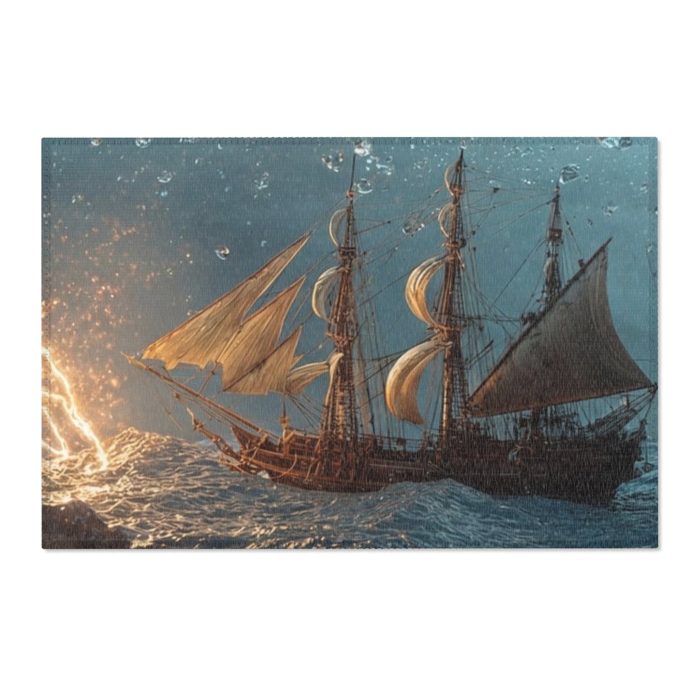 Storm-Sailed Ship in Bottle Area Rug – Captured Gale on Pebbled Shore
