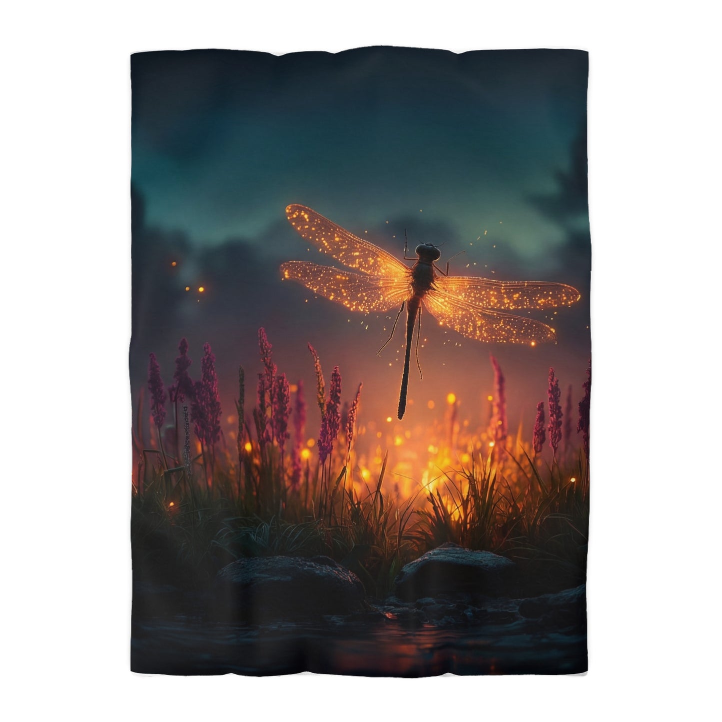 Firefly Dragonfly Microfiber Duvet Cover – Twilight Meadow Dreamscape