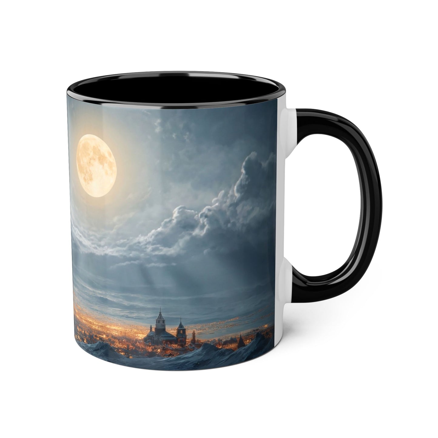 Moonlit Sleigh Accent Mugs, 11oz – Winter Night Flight Over Snowy Peaks