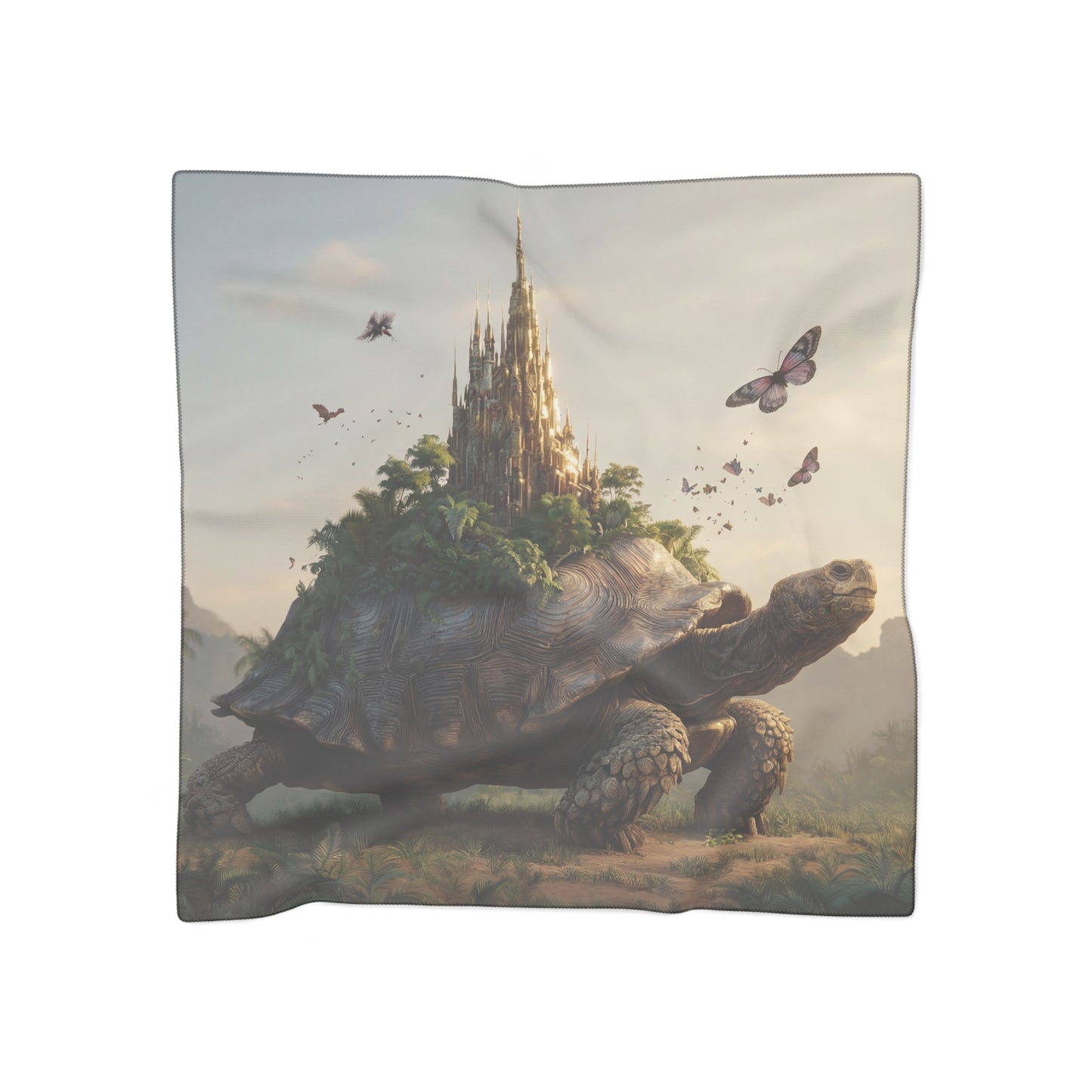 Castle on the Turtle Poly Scarf – Dawn’s Whispering Sanctuary