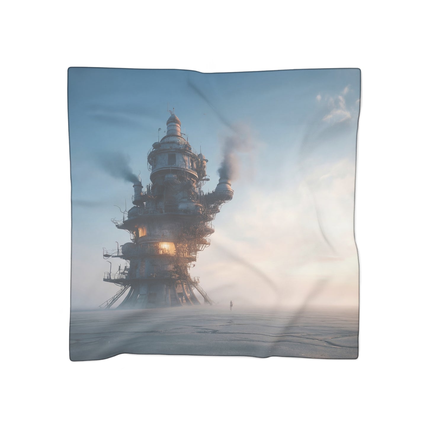 Skyward Steam Tower Poly Scarf – Industrial Dawn Dreamscape
