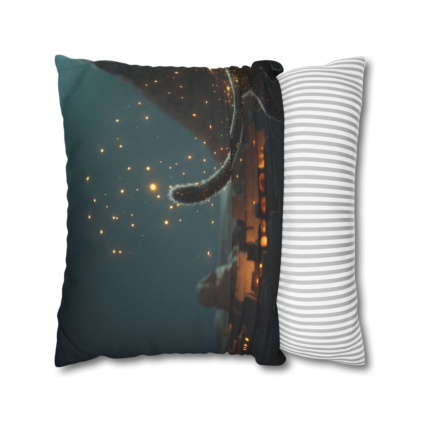 Starlit Cat by Pyramids Spun Polyester Square Pillowcase – Ancient Nightwalk Dreamscape