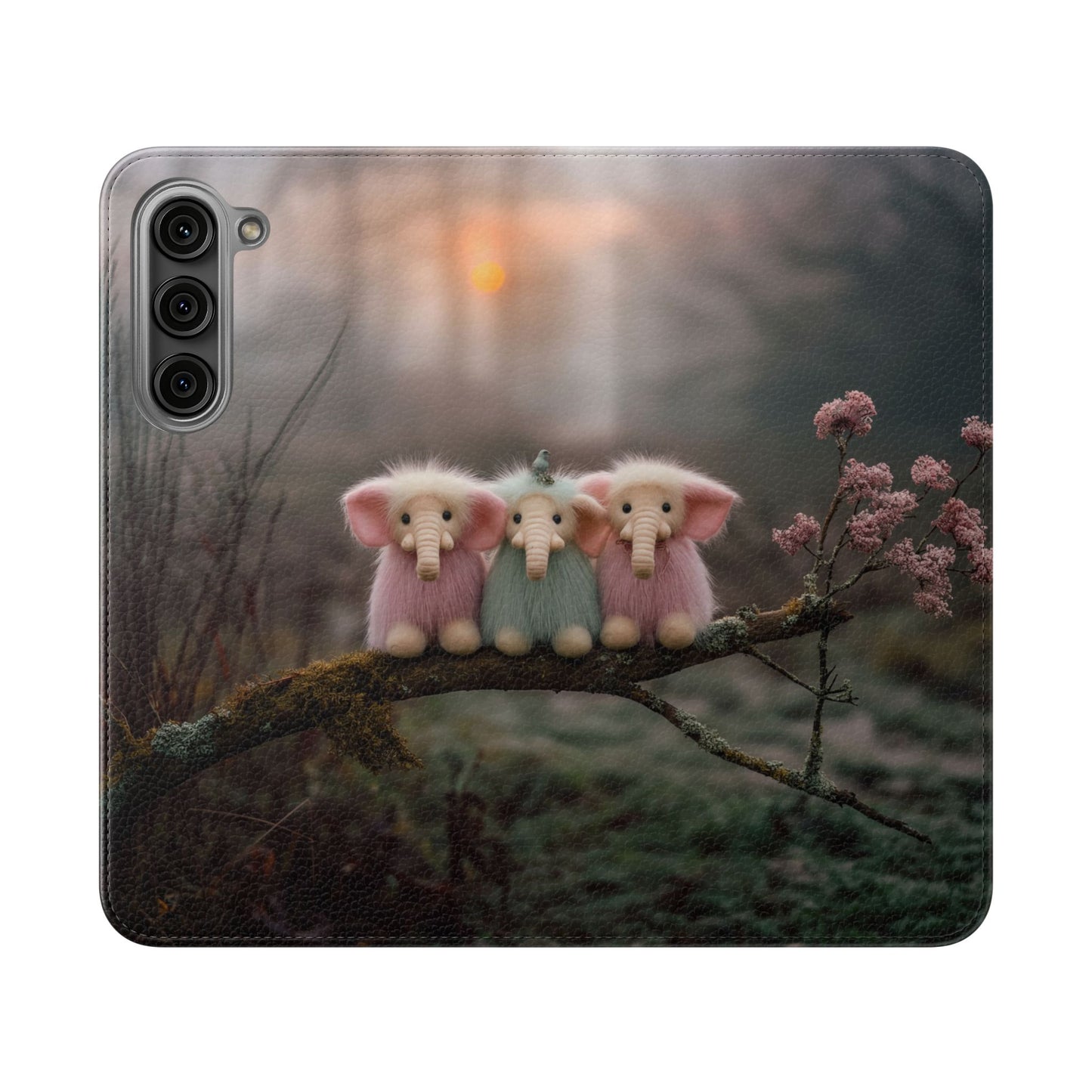 Mossy Branch Elephants Flip Cases – Pastel Fluff Guardians