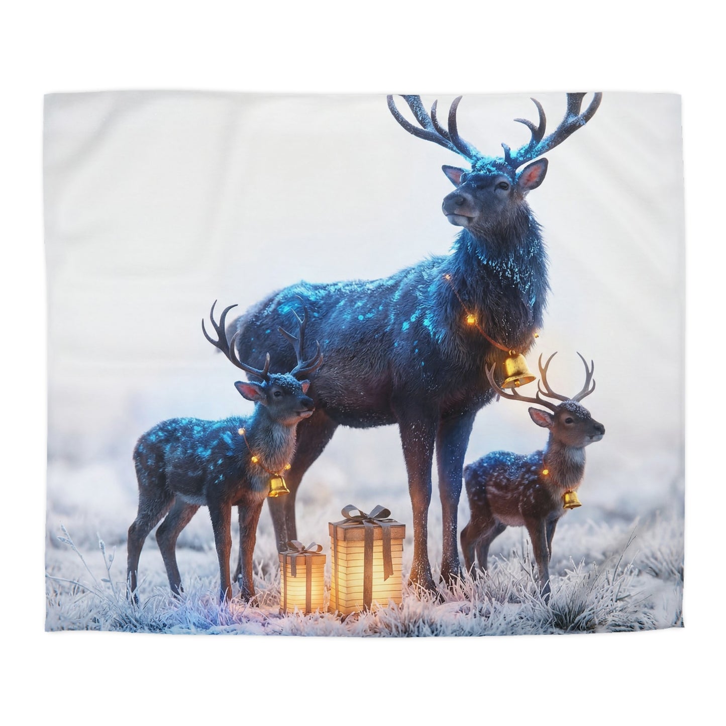 Frostbound Deer Family Microfiber Duvet Cover – Winter’s Gentle Gift Givers