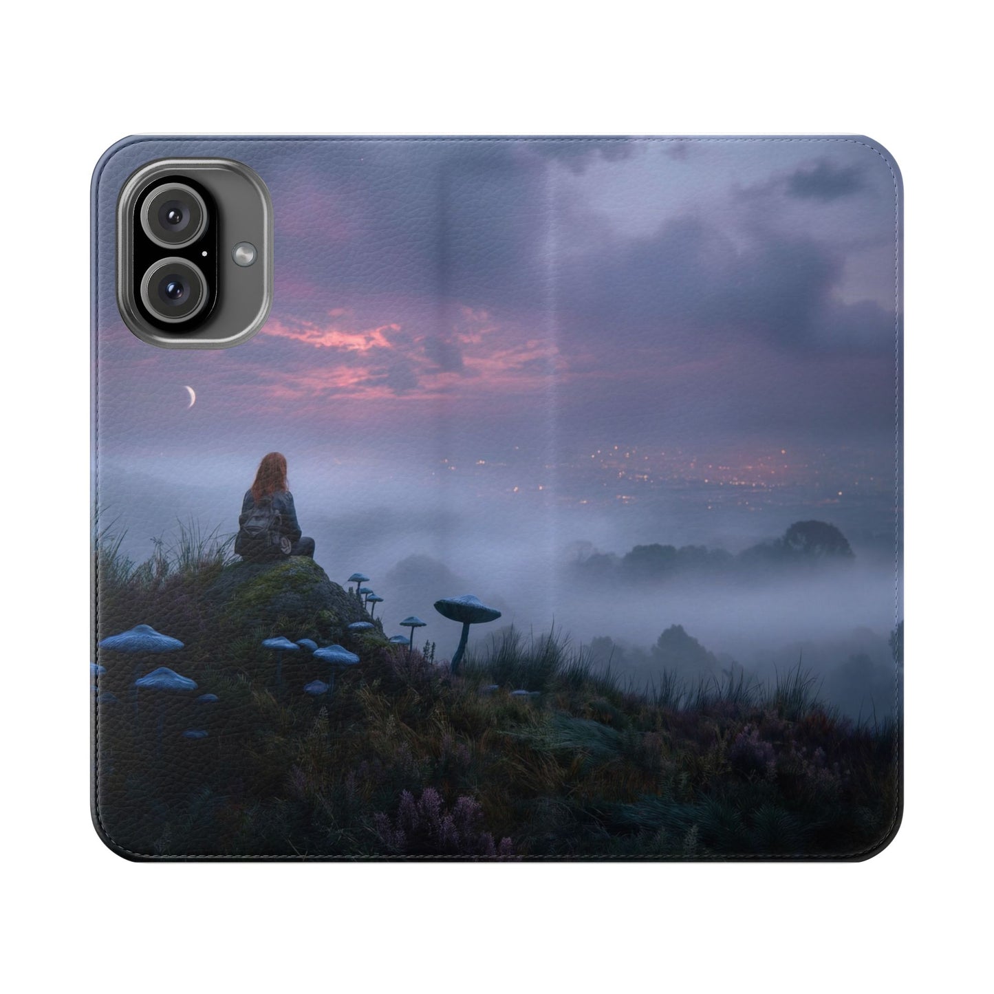 Misty Hilltop Flip Cases – Red-Haired Wanderer at Twilight