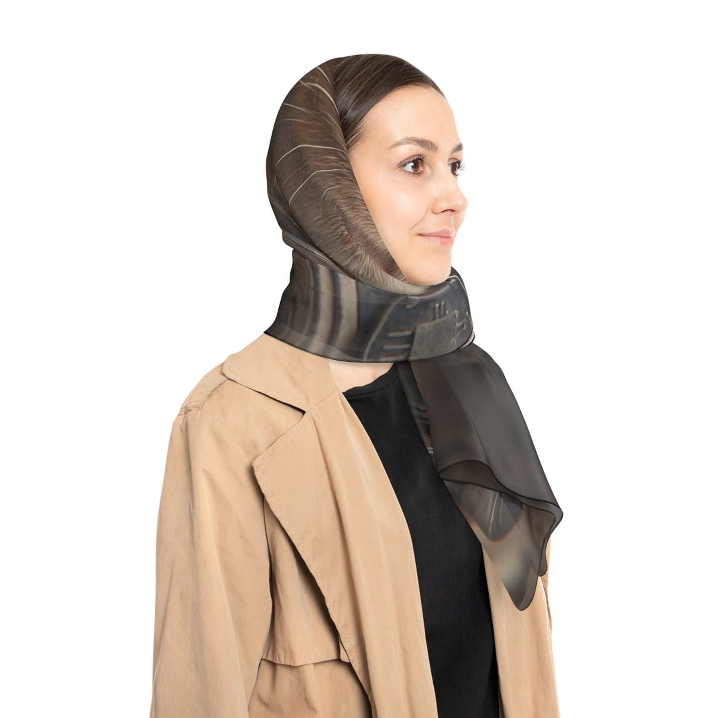 Astronaut Cat Poly Scarf – Warm Amber Eyes Through Cosmic Helm