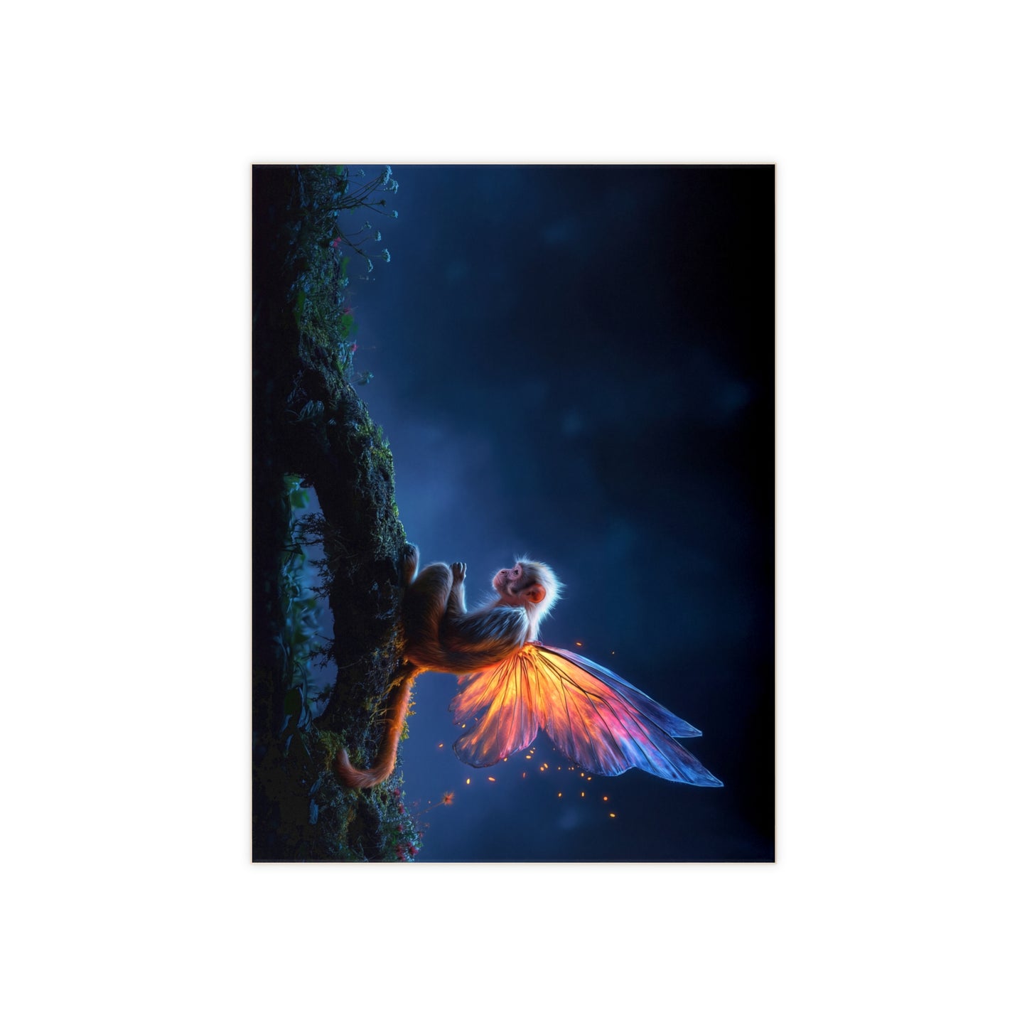 Winged Monkey Nightdream Ceramic Photo Tile – Luminescent Forest Guardian