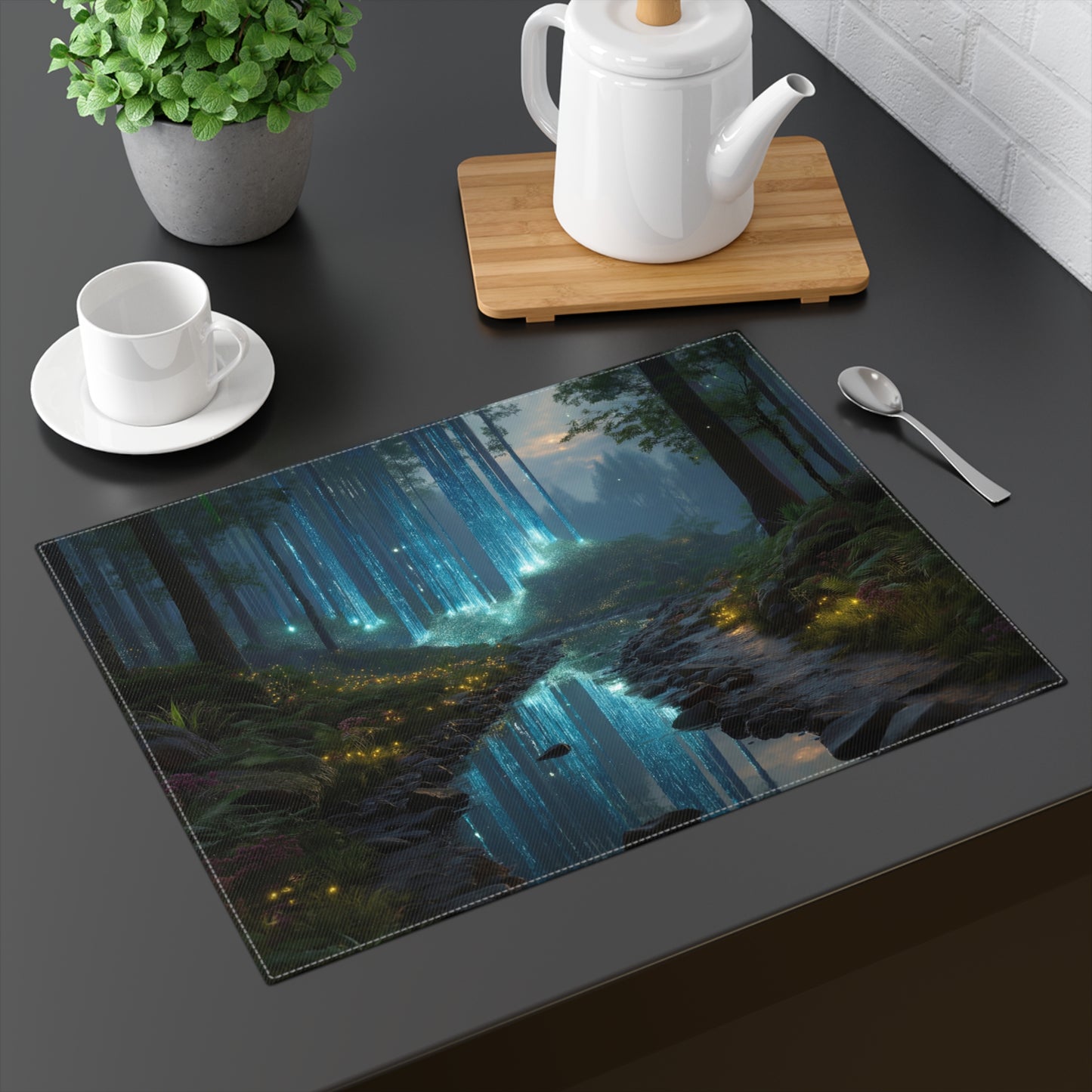 Celestial Waterfall Placemat – Azure Light Through Ancient Woods