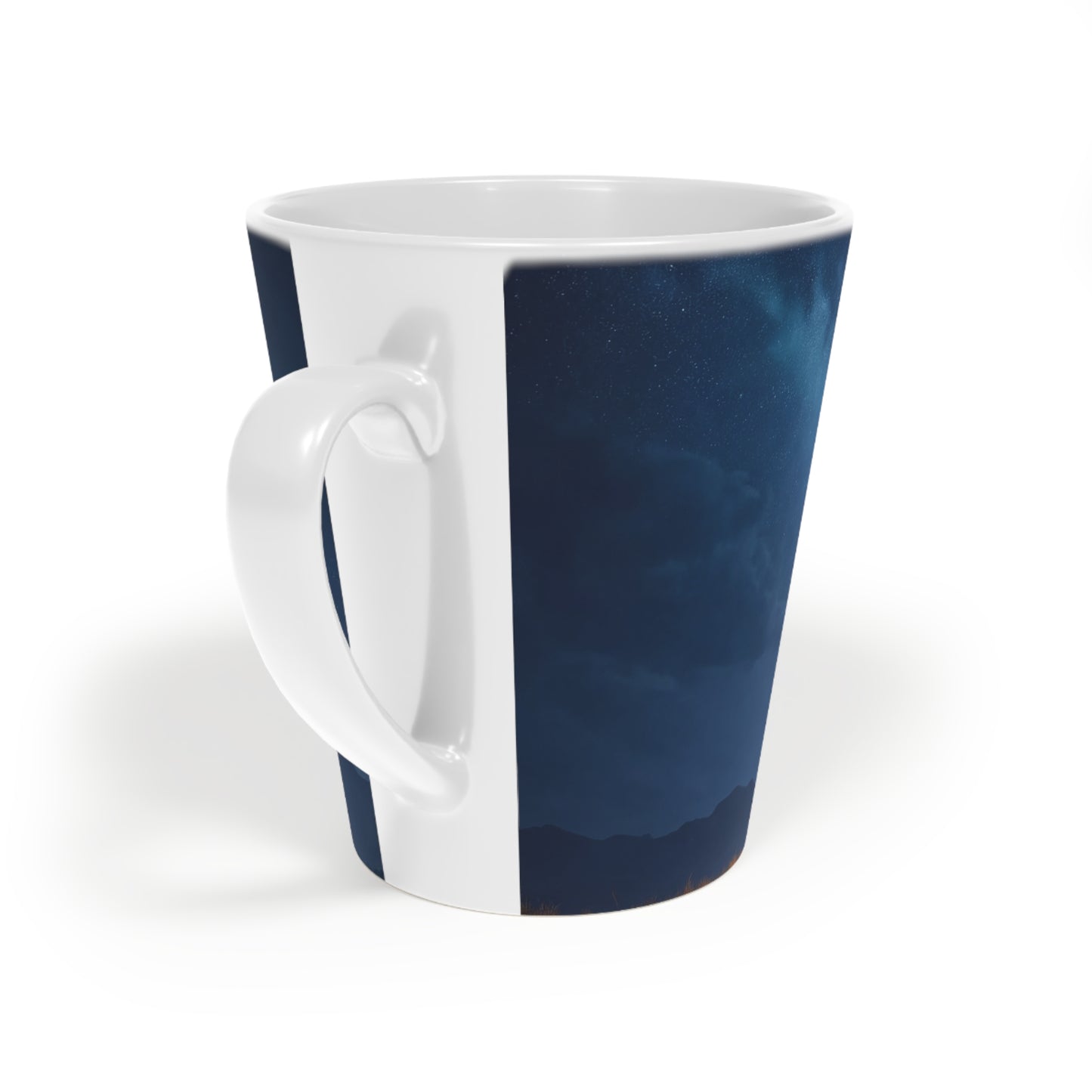 Starlit Tented Haven Latte Mug, 12oz – Warm Light Under the Milky Way