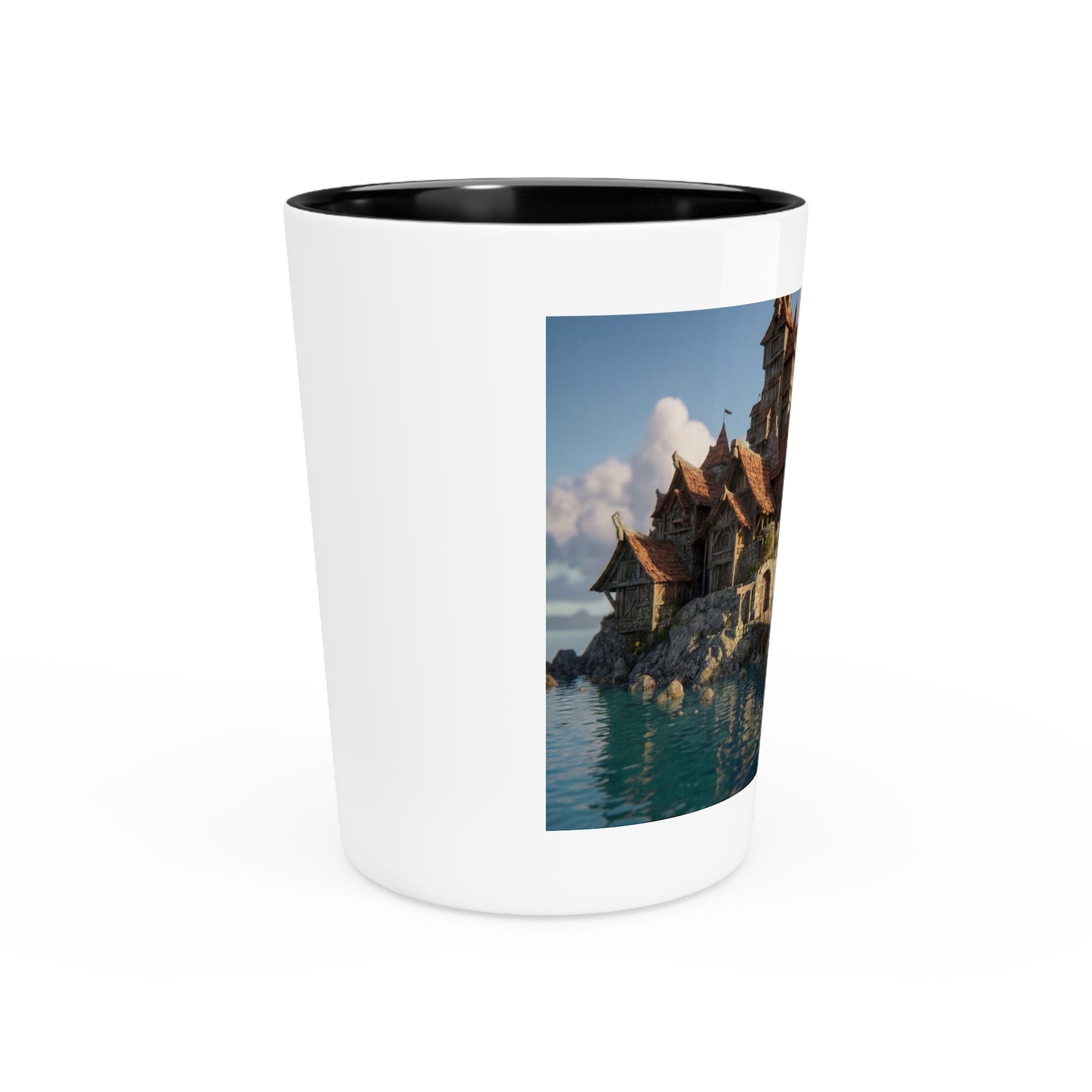 Coastal Viking Village Shot Glass – Sunset Harbor Dreamscape