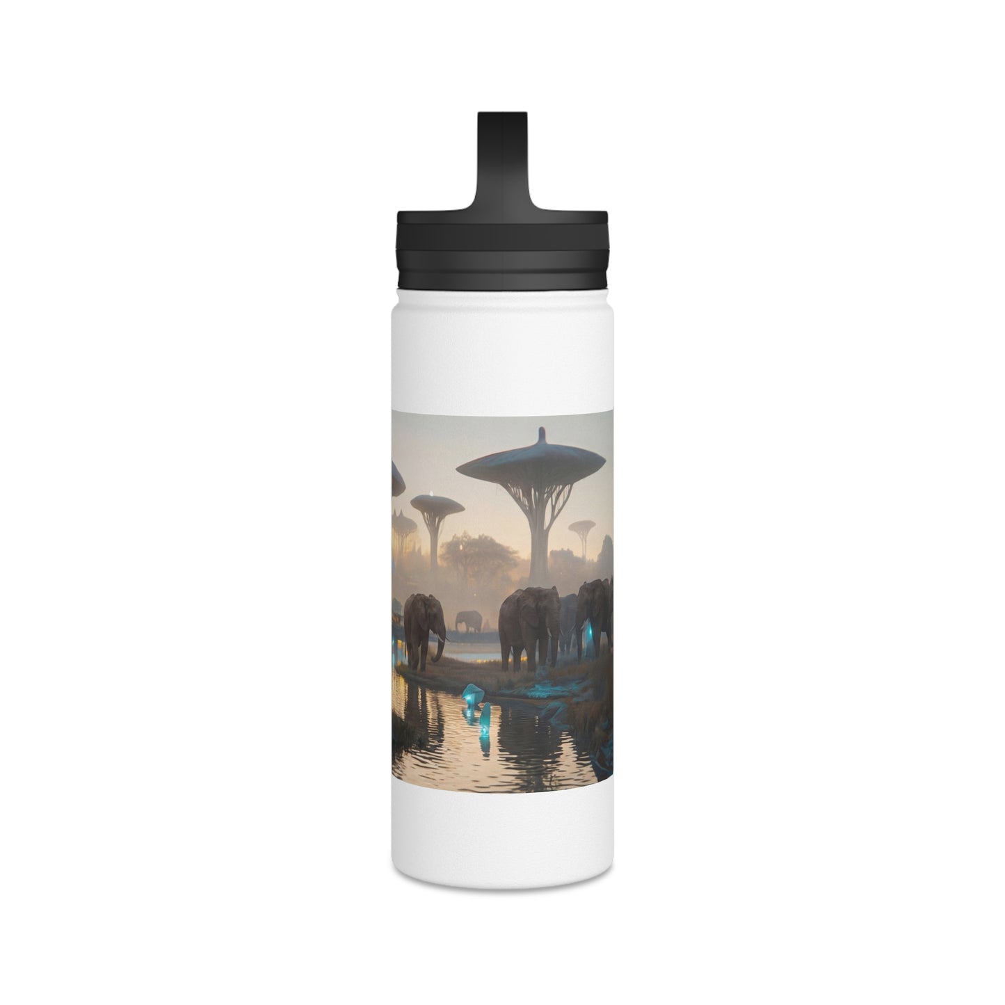 Elephants at Dawn Water Bottle – Bioluminescent Savannah Sanctuary