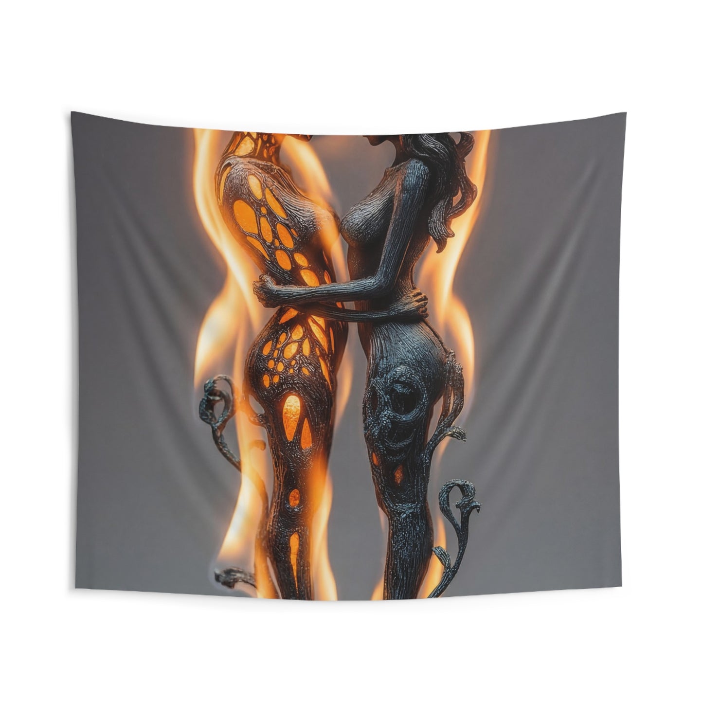 Flame-Woven Lovers Indoor Wall Tapestries – Embers of Intertwined Souls