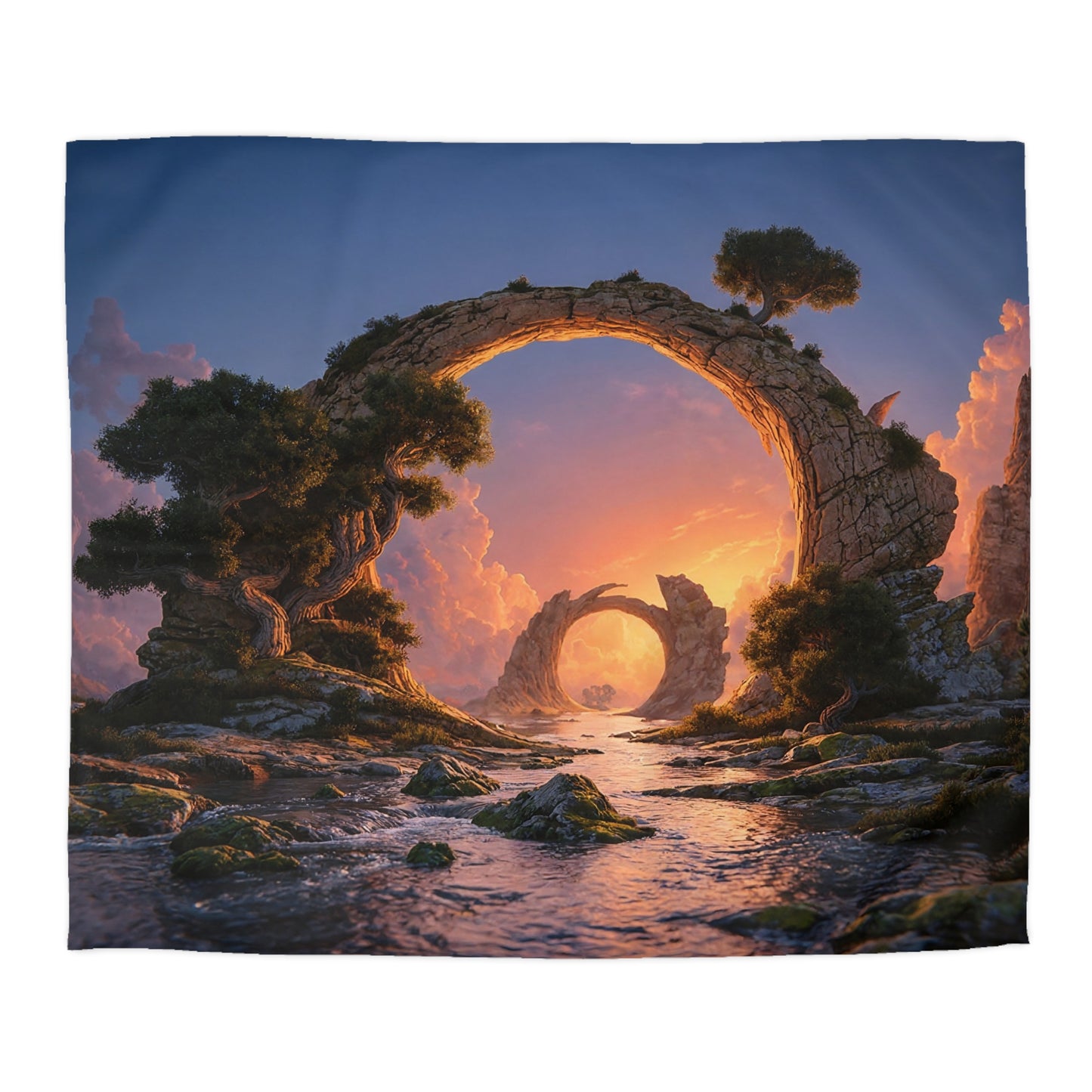 Stone Archway Duvet Cover – Sunset Gateway Through Ancient Peaks