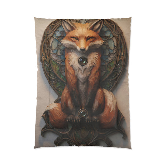 Fox Sentinel Comforter – Stained Glass Twilight Guardian