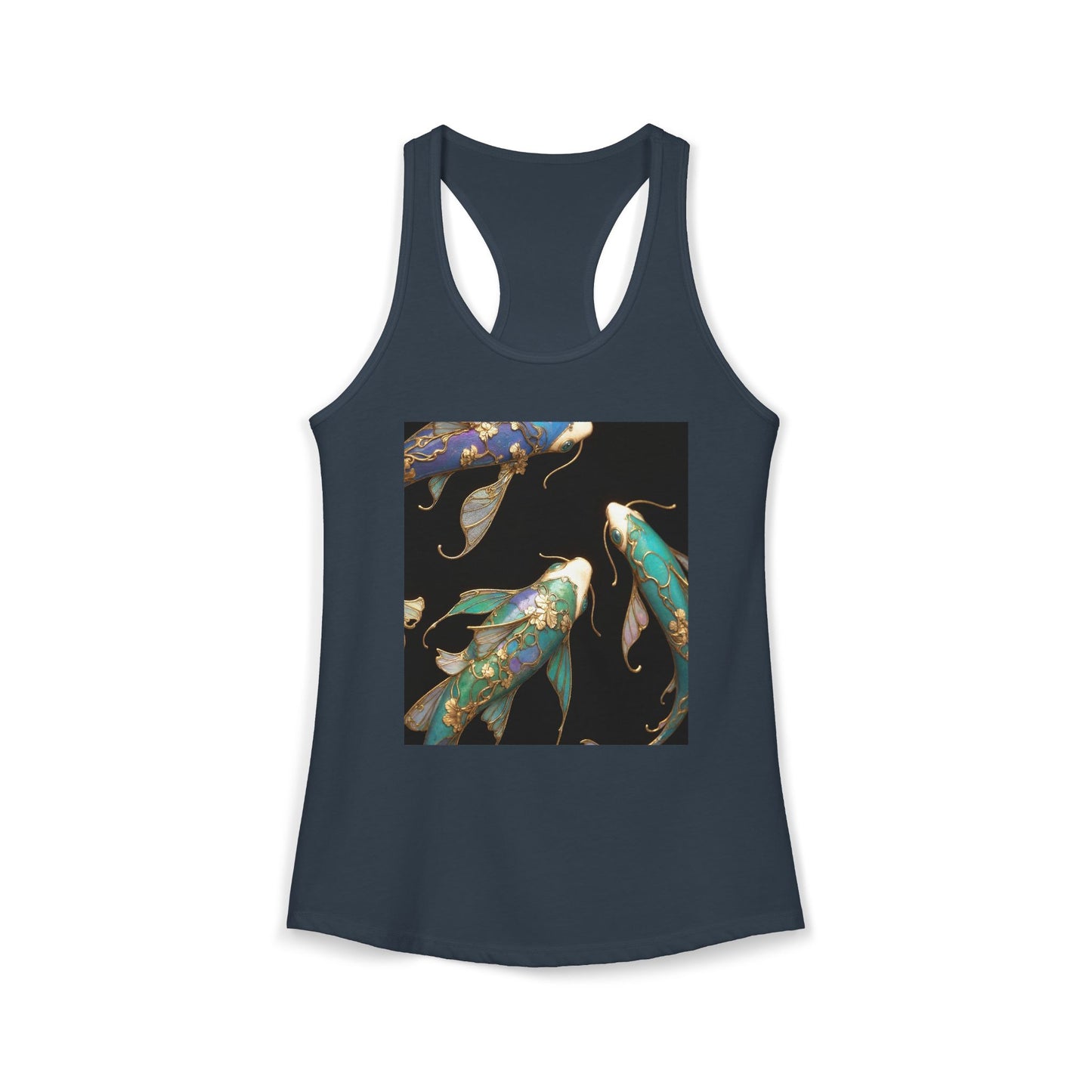 Gold-Leaf Koi Racerback Tank – Opal Scales and Azure Currents