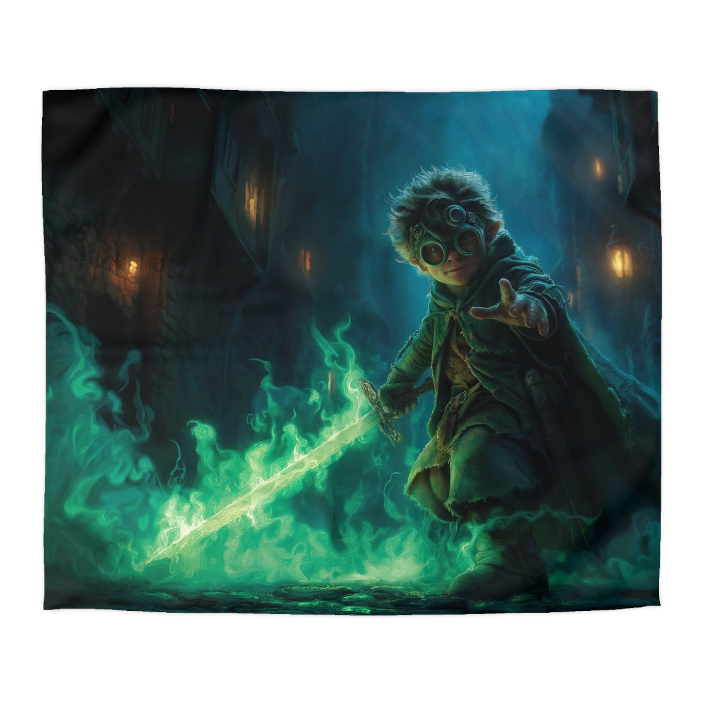 Goblin Sorcerer Green Sword Duvet Cover – Cobalt Alleyway Guardian
