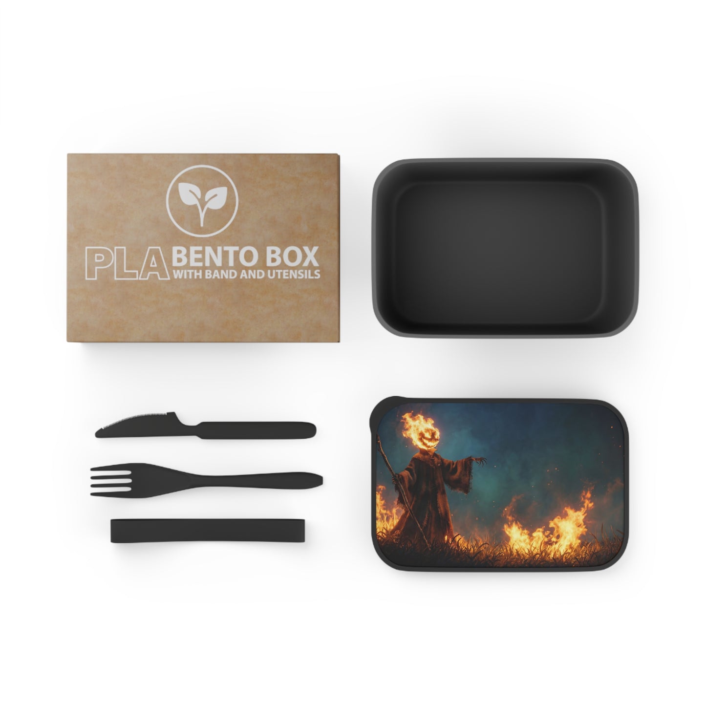 Fiery Headed Scarecrow PLA Bento Box with Band and Utensils – Twilight Harvest Guardian