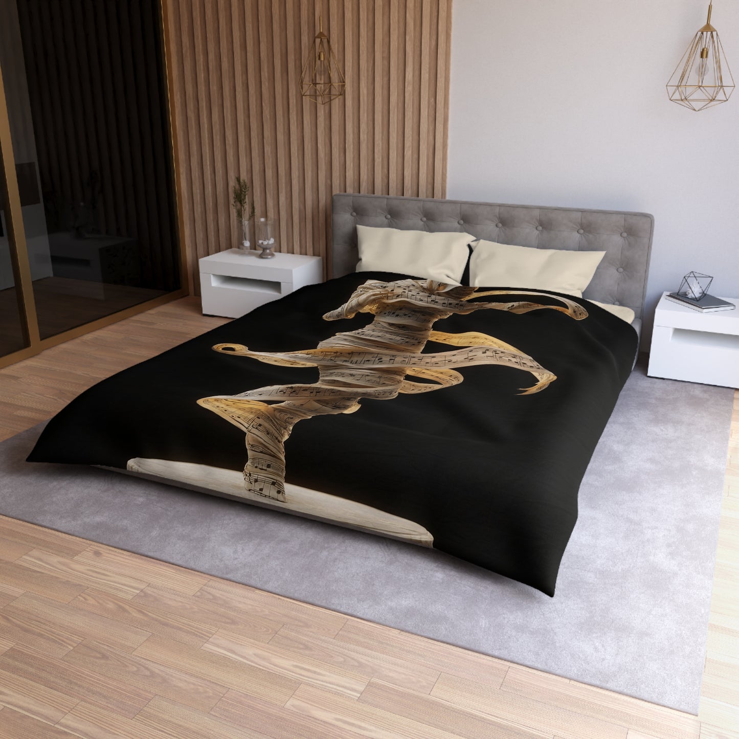 Melodic Muse Microfiber Duvet Cover – Whirling Symphony in Golden Light