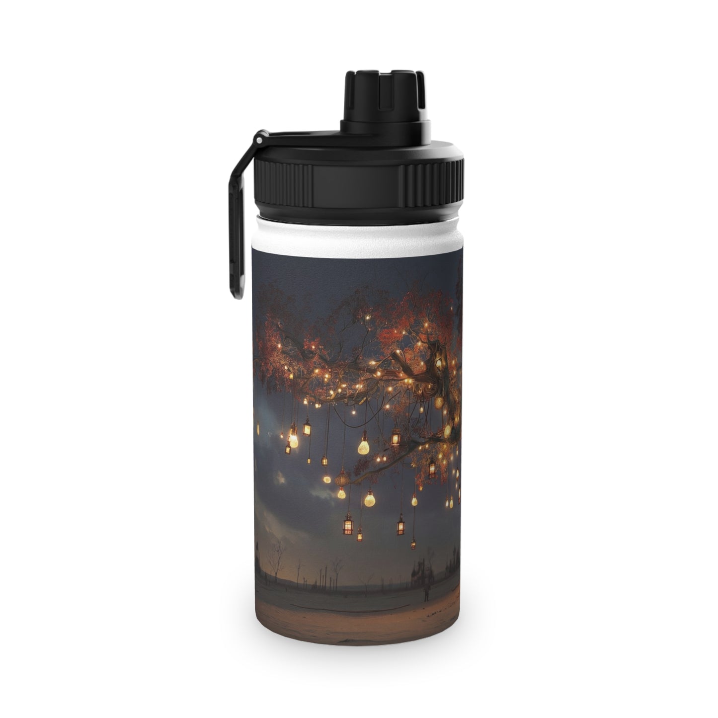 Luminescent Wishing Tree Stainless Steel Water Bottle, Sports Lid – Desert Night’s Warmth