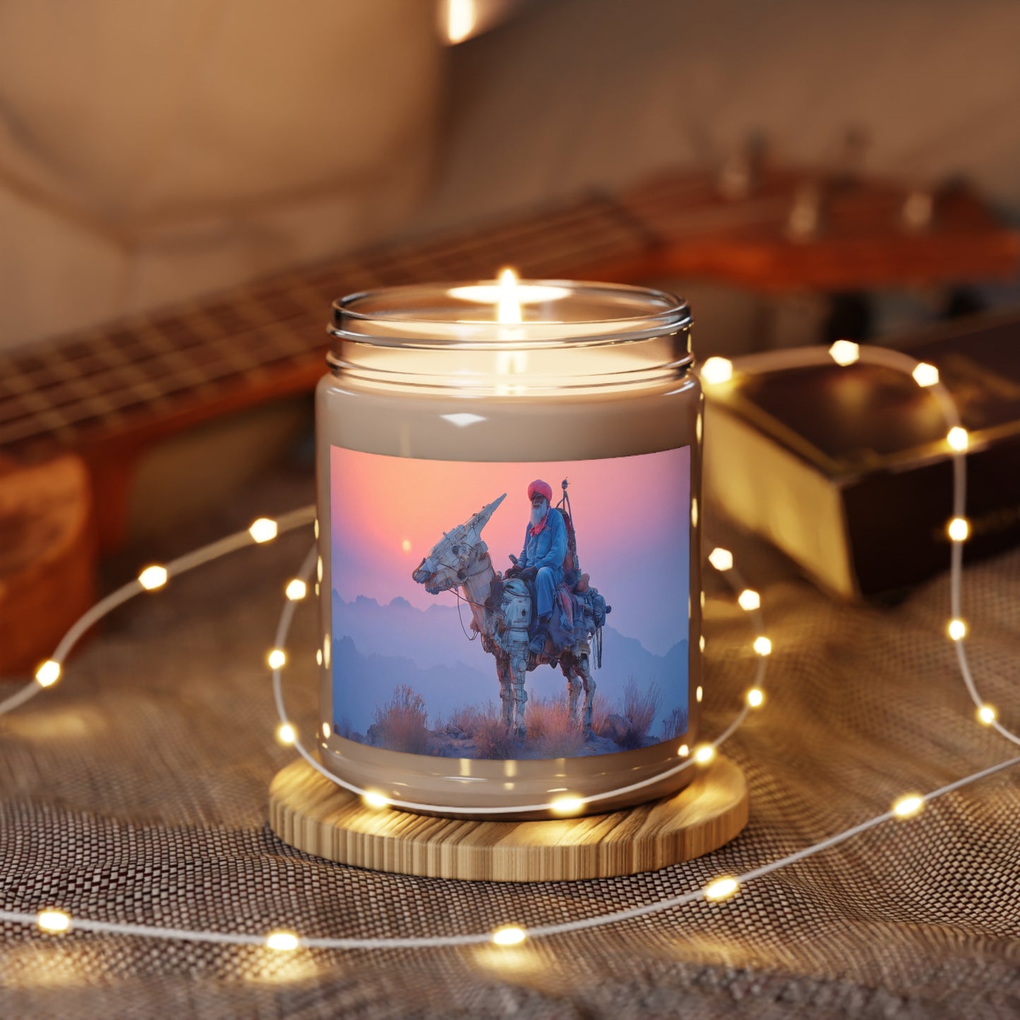 Cyber Donkey Rider Scented Soy Candles with White Lid, 9oz – Sunset Sentinel of the Dusty Peaks