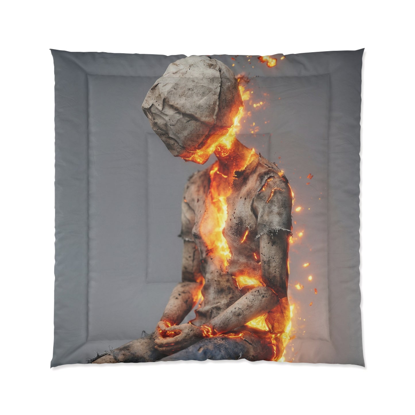 Fiery Awakening Comforter – Crumpled Paper Figure in Blaze