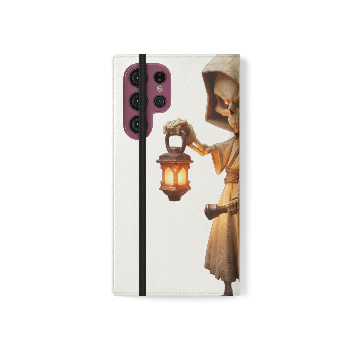 Lantern-Bearing Sentinel Flip Cases – Hooded Guardian with Scythe and Warm Glow