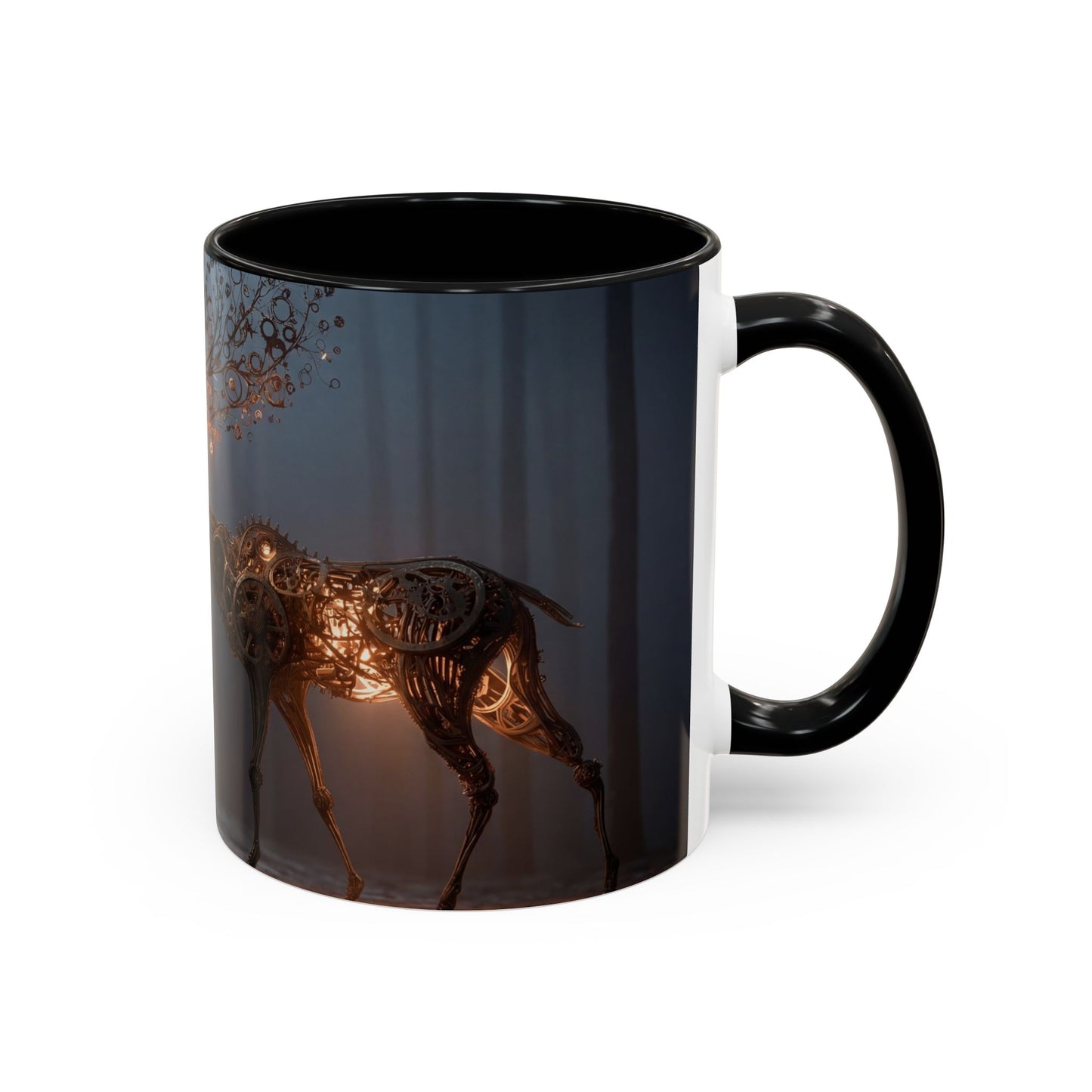 Clockwork Stag Accent Coffee Mug (11, 15oz) – Luminescent Forest Mechanism