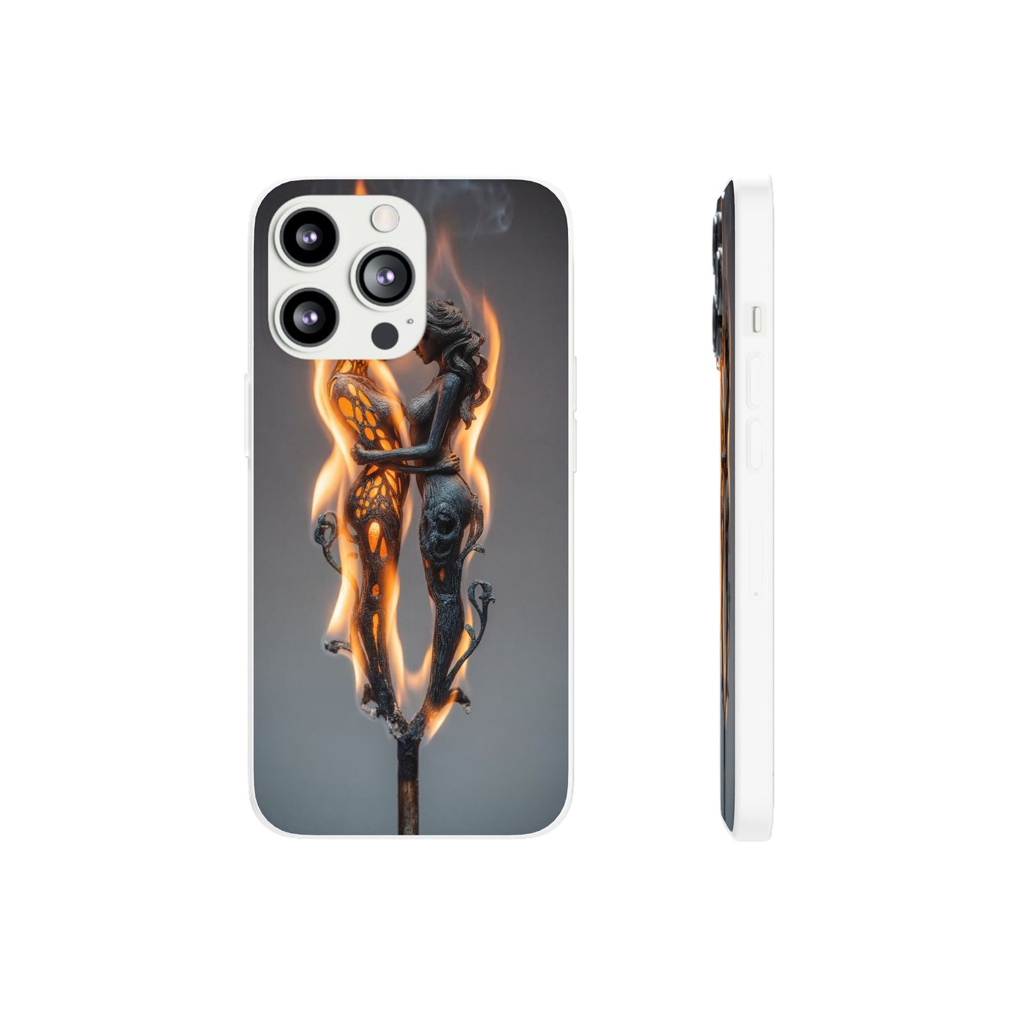 Flame-Embraced Lovers Flexi Cases – Intimate Glow Within the Fire