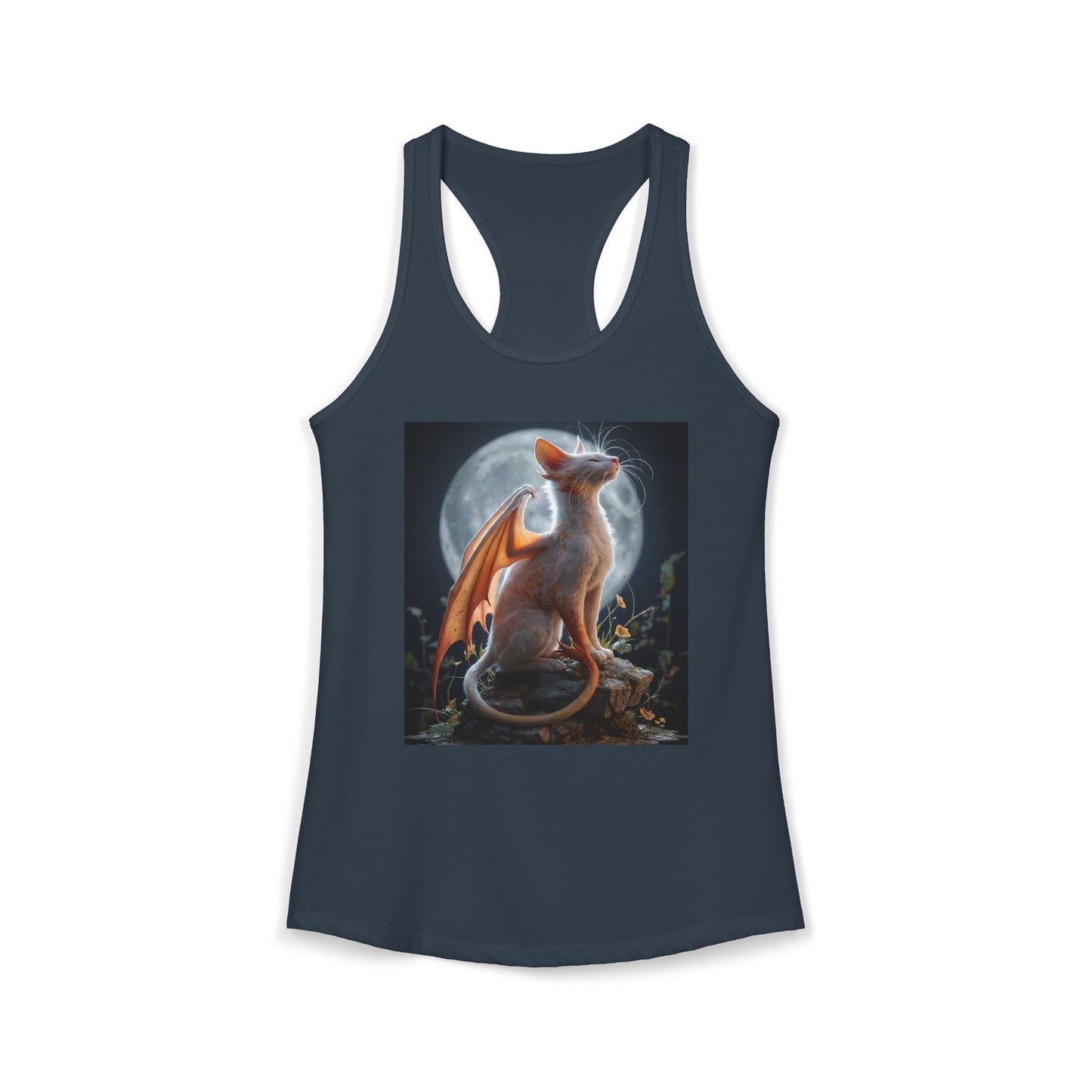 Moonlit Dragon Cat Racerback Tank – Ethereal Orange Glow Silhouette