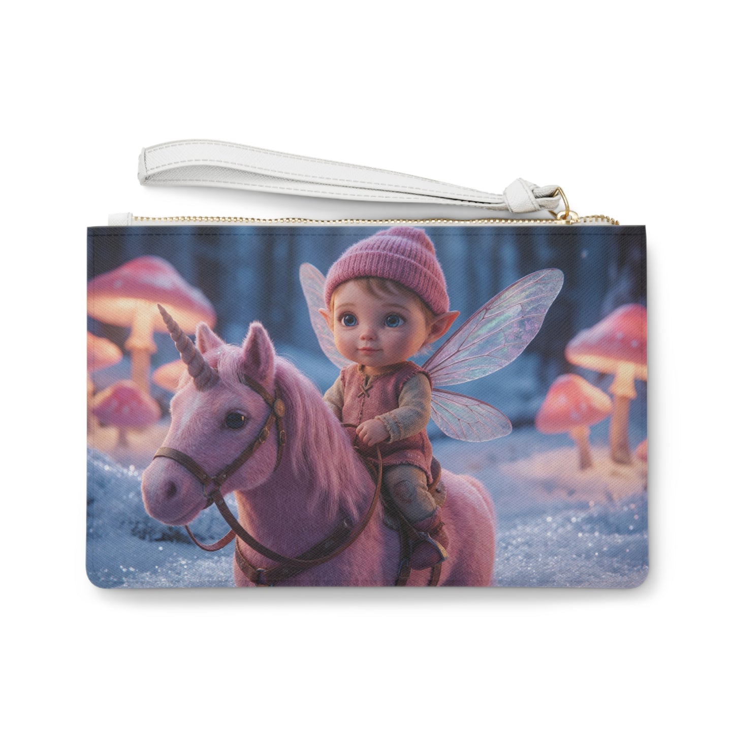 Pink Unicorn Rider Clutch Bag – Snow-Dusted Fairy Quest