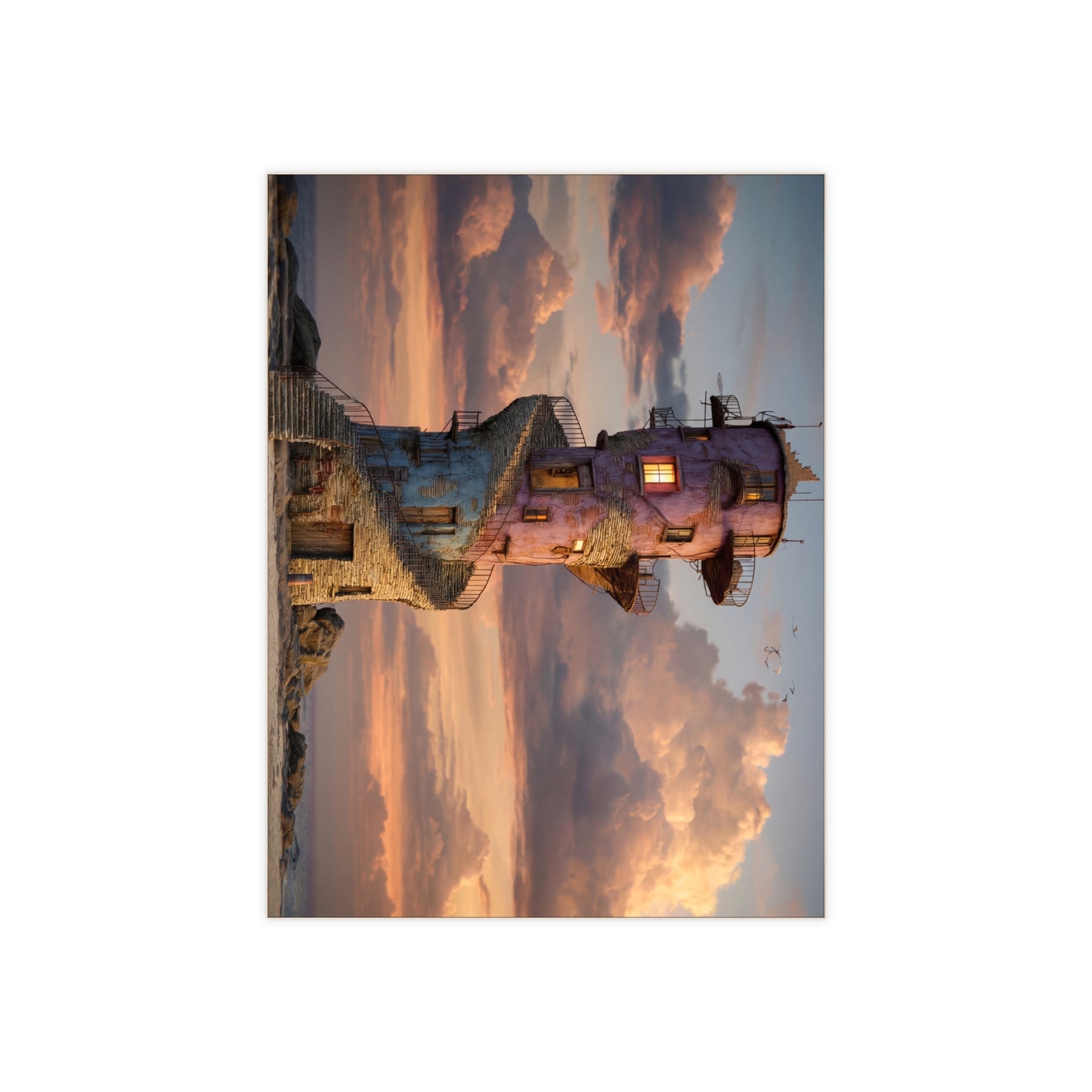 Abandoned Lighthouse Ceramic Photo Tile – Twilight’s Warm Embrace