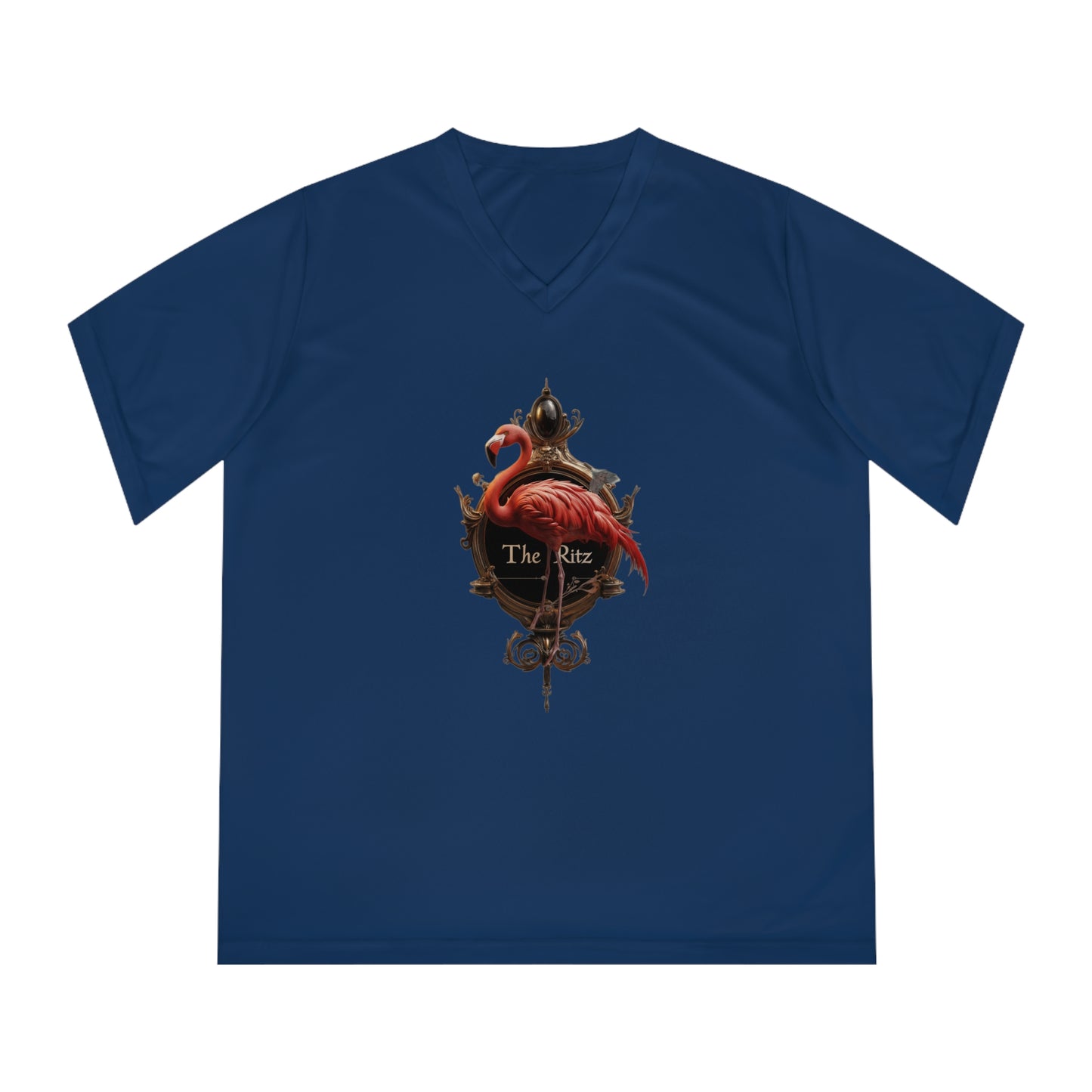 Velvet Frame Flamingo Women's Performance V-Neck T-Shirt – Ornate Gold Ritz Crest