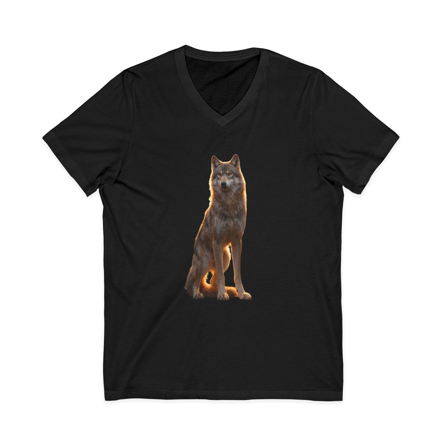 Sentinel Wolf Jersey Short Sleeve V-Neck Tee – Amber Light Guardian Portrait