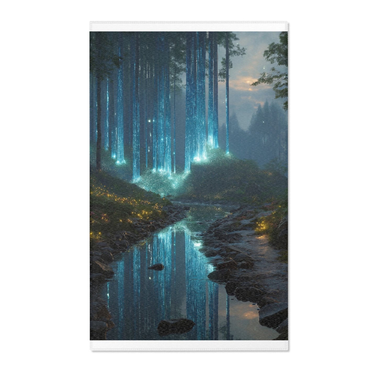 Whispering Forest Stream Rug – Azure Luminescence Dreamscape