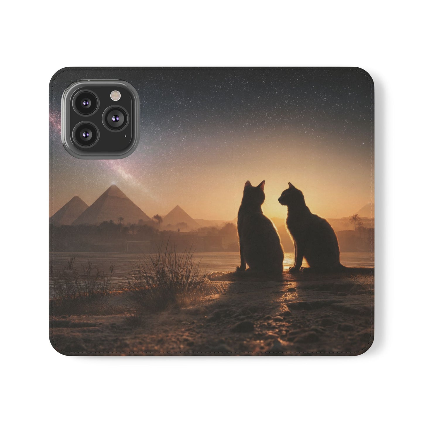 Pharaoh Cats Flip Cases – Starry Nile Guardians on the Bank